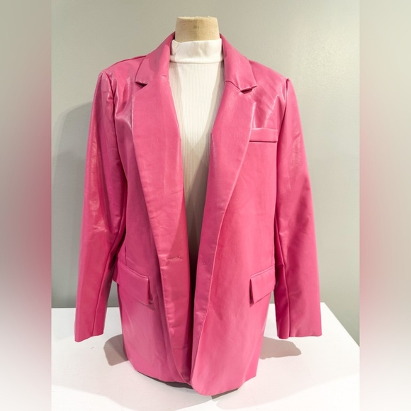 She + Sky Jackets & Blazers - She + Sky Womens Oversized Faded Faux Leather Blazer Jacket Size Medium Hot Pink